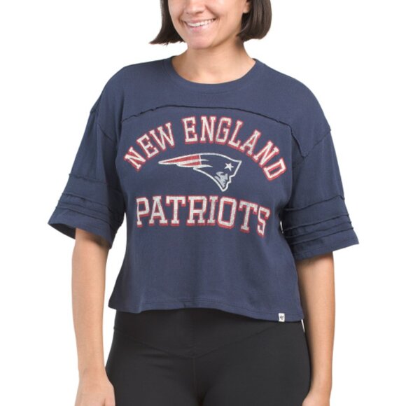 NWT NFL New England Patriots Wmns Stevie Cotton Cropped Tee Blue Short Sleeve XL - Picture 1 of 10